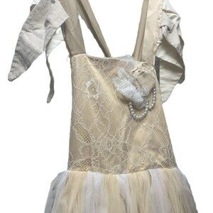 iEFiEL Girls Ballet Dance Leotard Dress Costume Beige/Cream, Size 12 Satin/Tulle